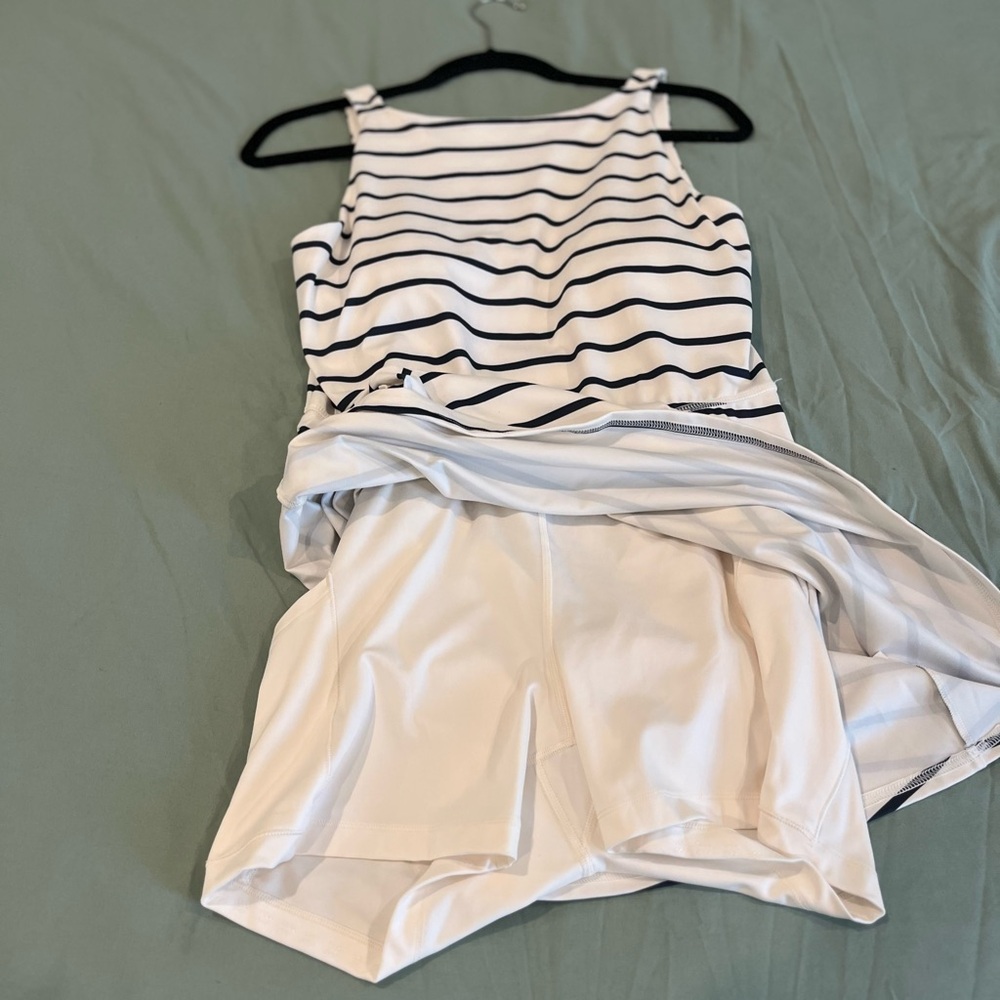 All in motion Knit High Neck Active Dress Navy Blue Stripe - Picture 6 of 7